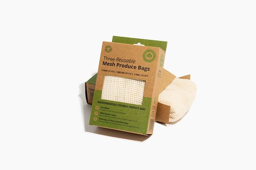 Reusable Produce Bags Gift Box - 3 Pack Cotton Mesh & Muslin