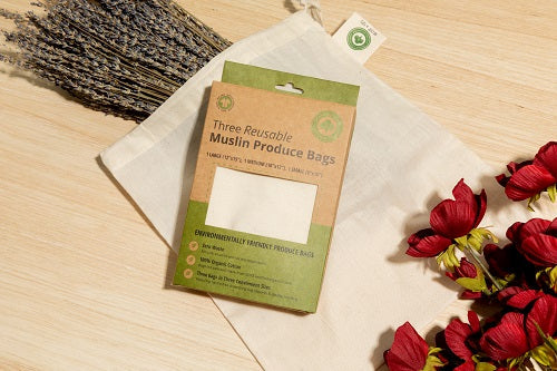 Reusable Produce Bags Gift Box - 3 Pack Cotton Mesh & Muslin