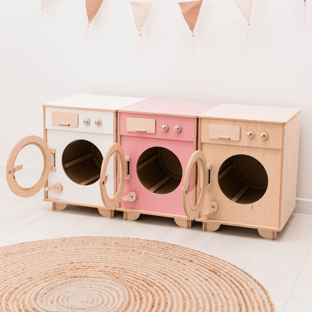 Handcrafted Wooden Toy Washing Machine for Pretend Play