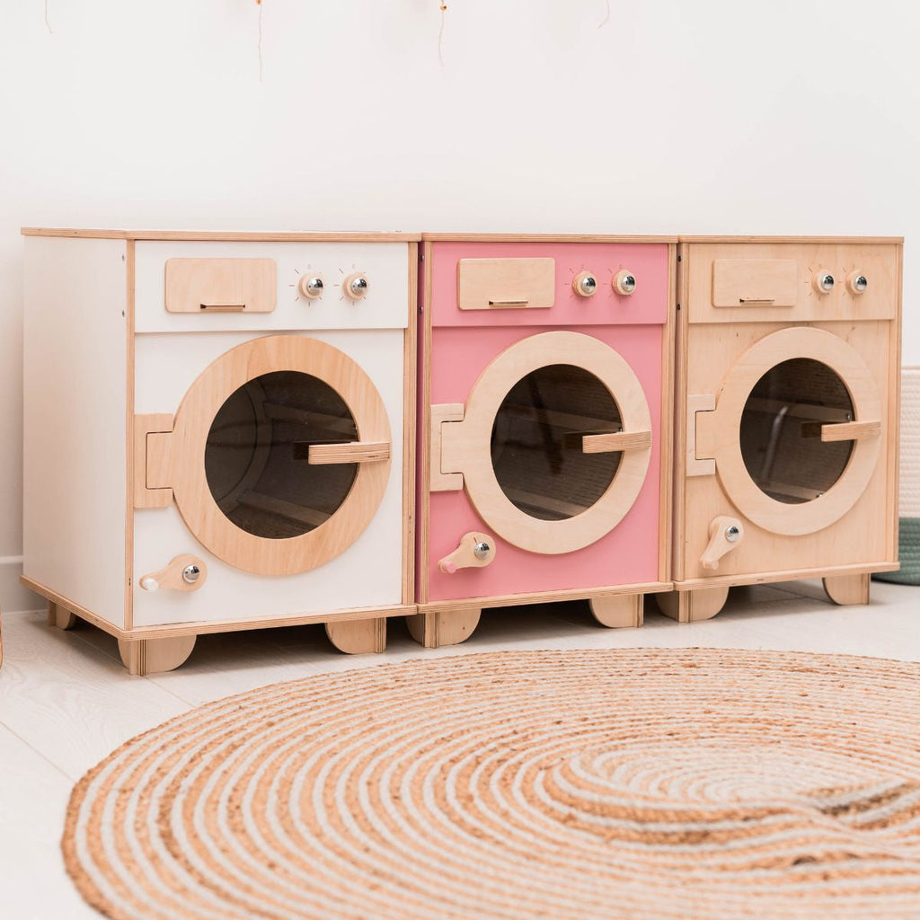 Handcrafted Wooden Toy Washing Machine for Pretend Play