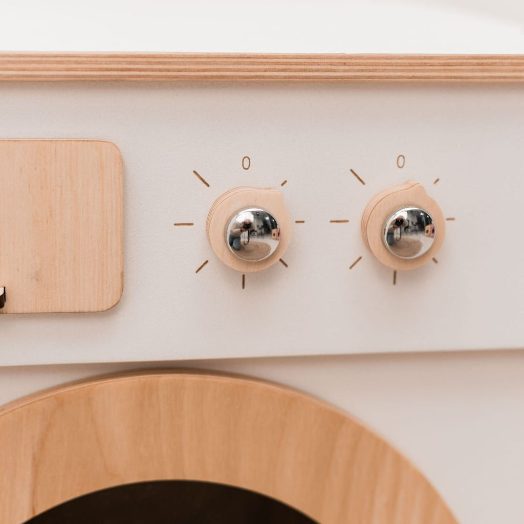 Handcrafted Wooden Toy Washing Machine for Pretend Play