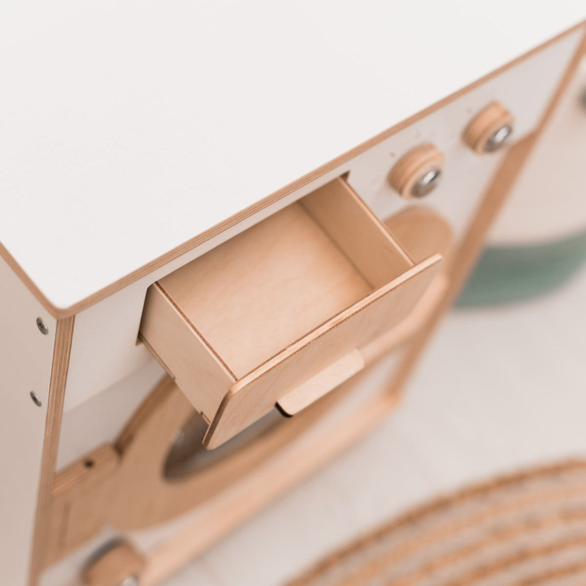 Handcrafted Wooden Toy Washing Machine for Pretend Play