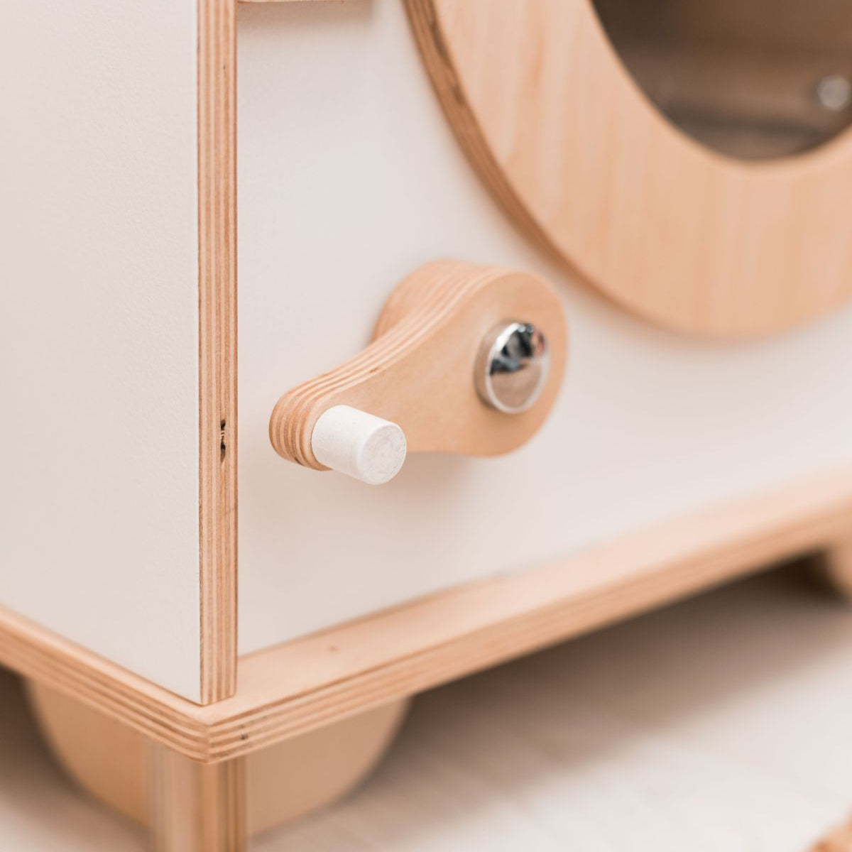 Handcrafted Wooden Toy Washing Machine for Pretend Play