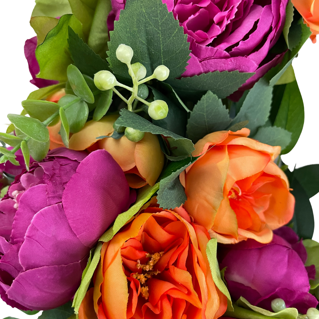 Bright Pink Orange Peony Wreath - Vibrant Grapevine Spring Decor