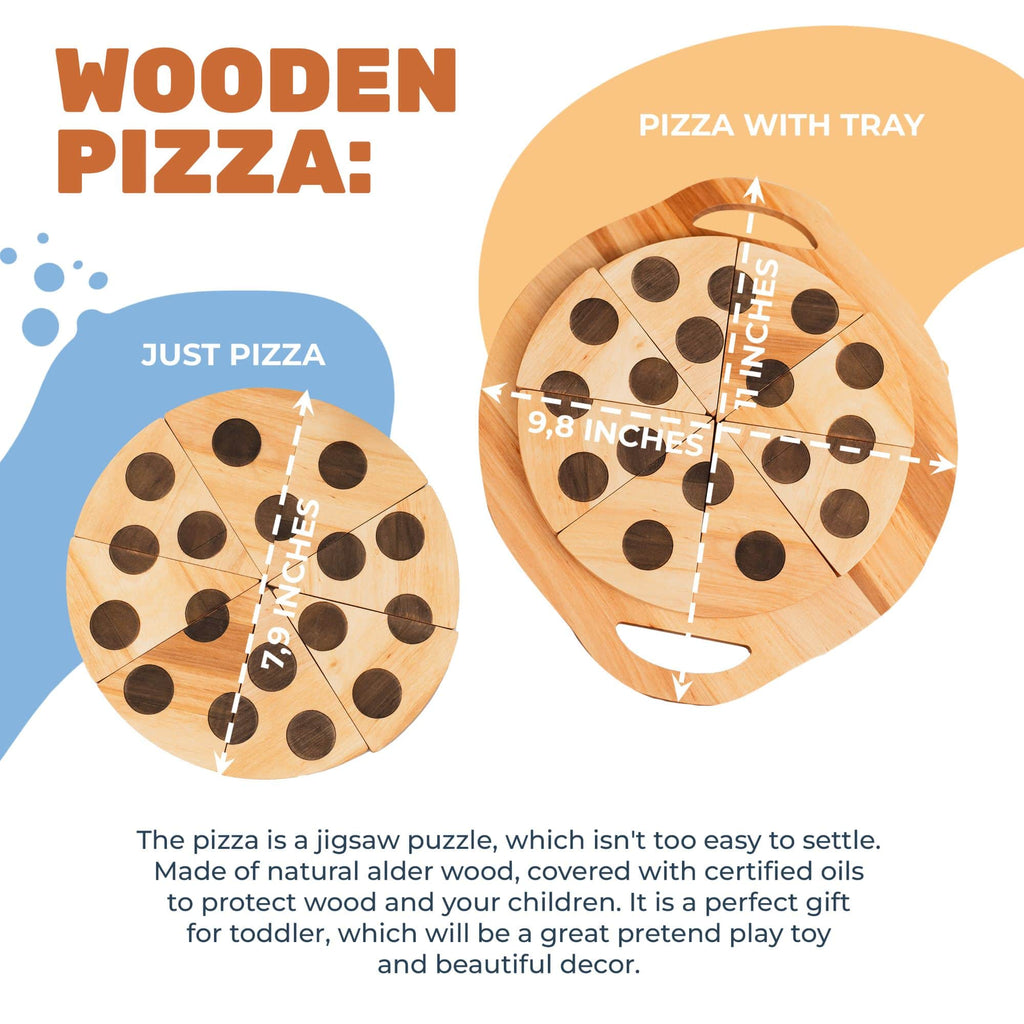Wooden Pizza Play Set - Montessori Kitchen Toy for Kids