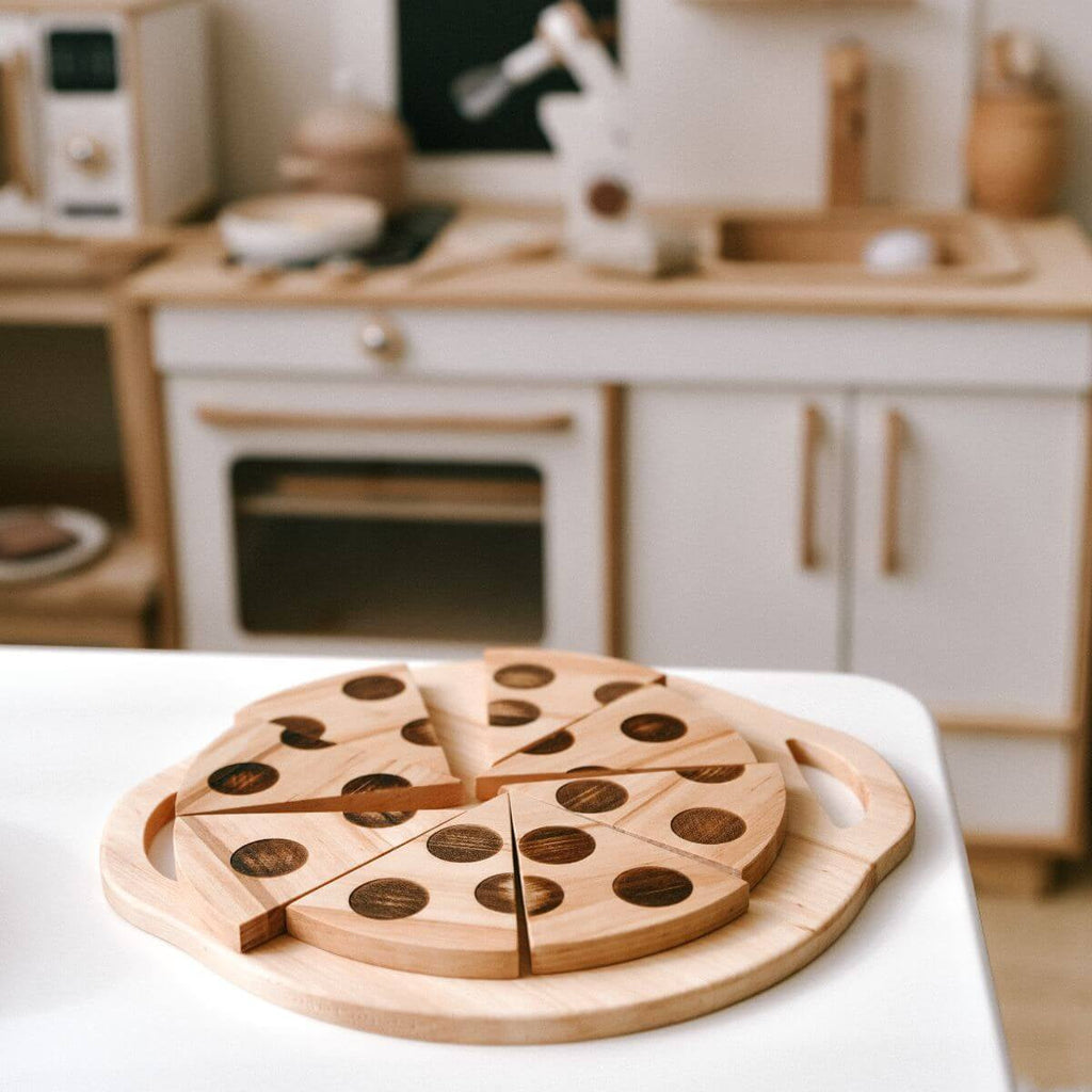 Wooden Pizza Play Set - Montessori Kitchen Toy for Kids