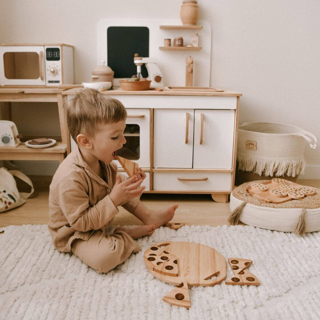 Wooden Pizza Play Set - Montessori Kitchen Toy for Kids