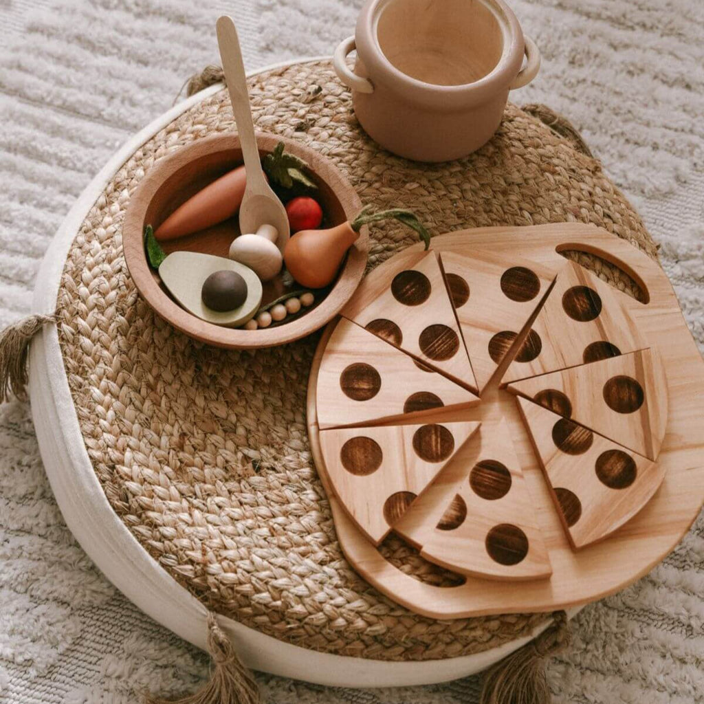 Wooden Pizza Play Set - Montessori Kitchen Toy for Kids