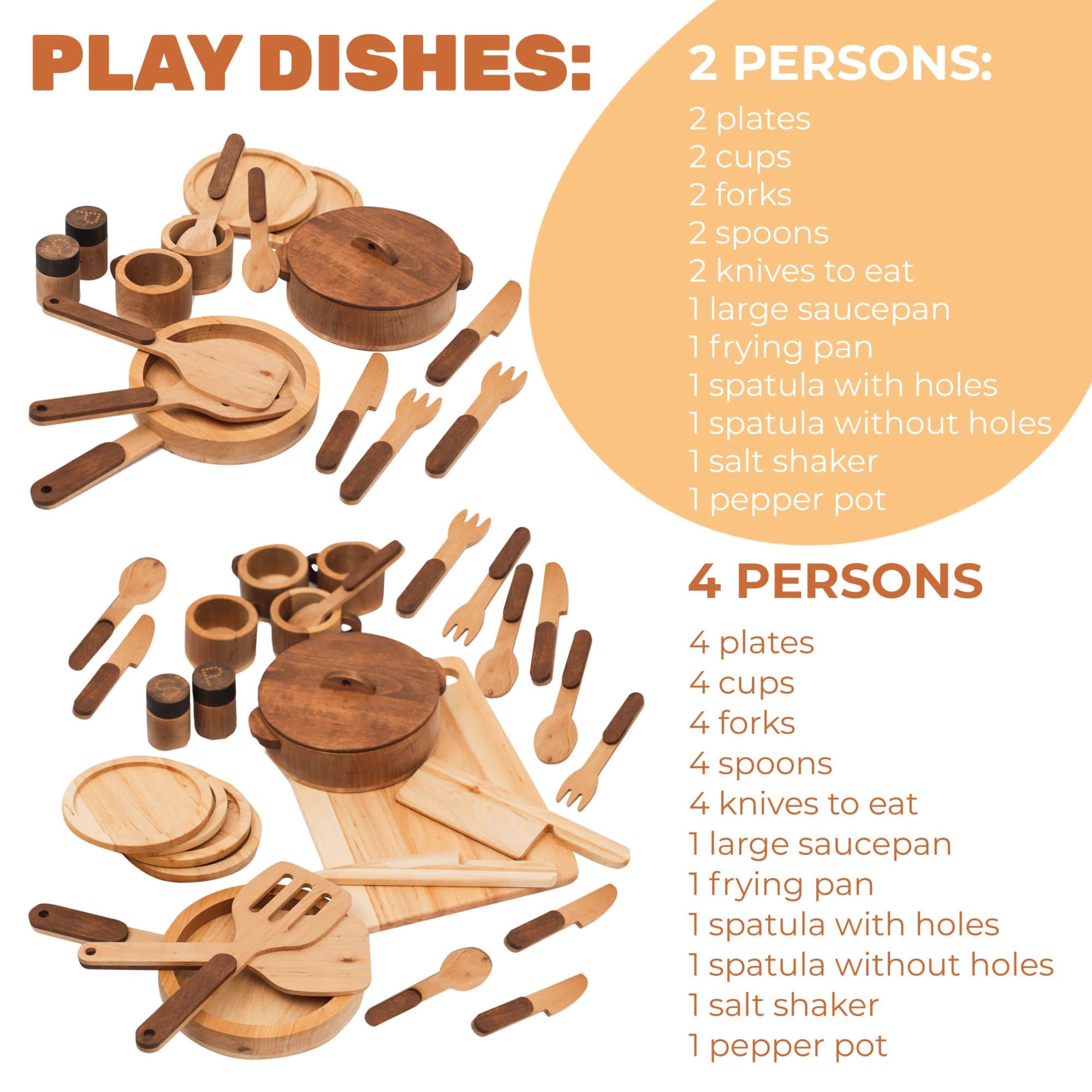 Wooden Play Kitchen Dish Set - Montessori Pretend Play for Kids
