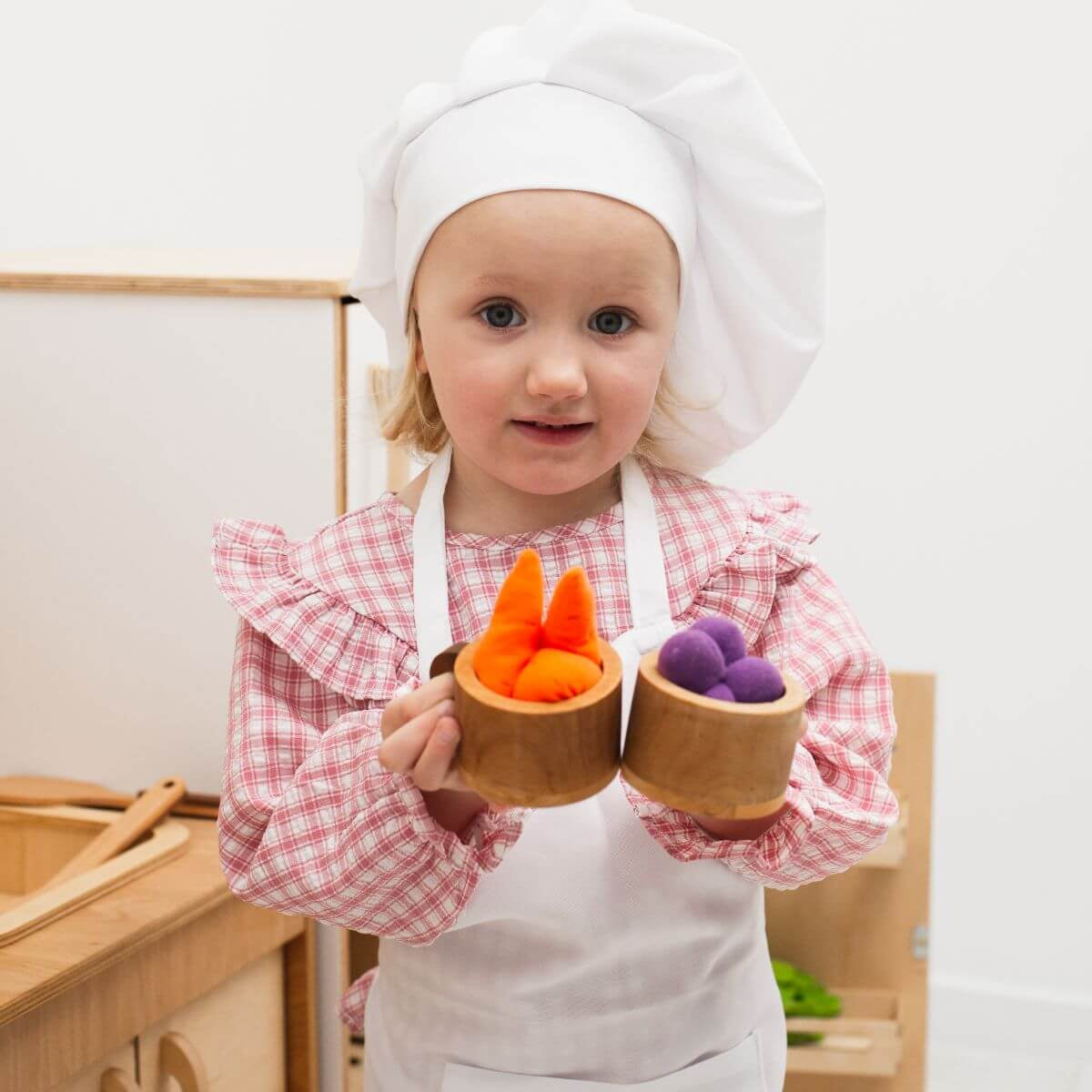 Wooden Play Kitchen Dish Set - Montessori Pretend Play for Kids