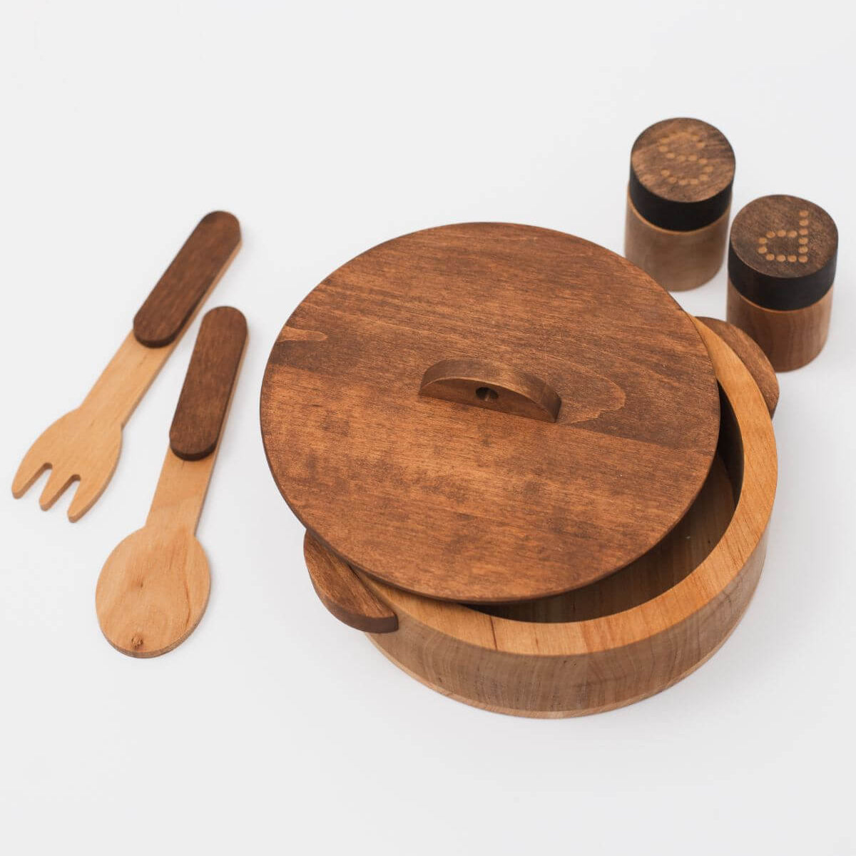 Wooden Play Kitchen Dish Set - Montessori Pretend Play for Kids