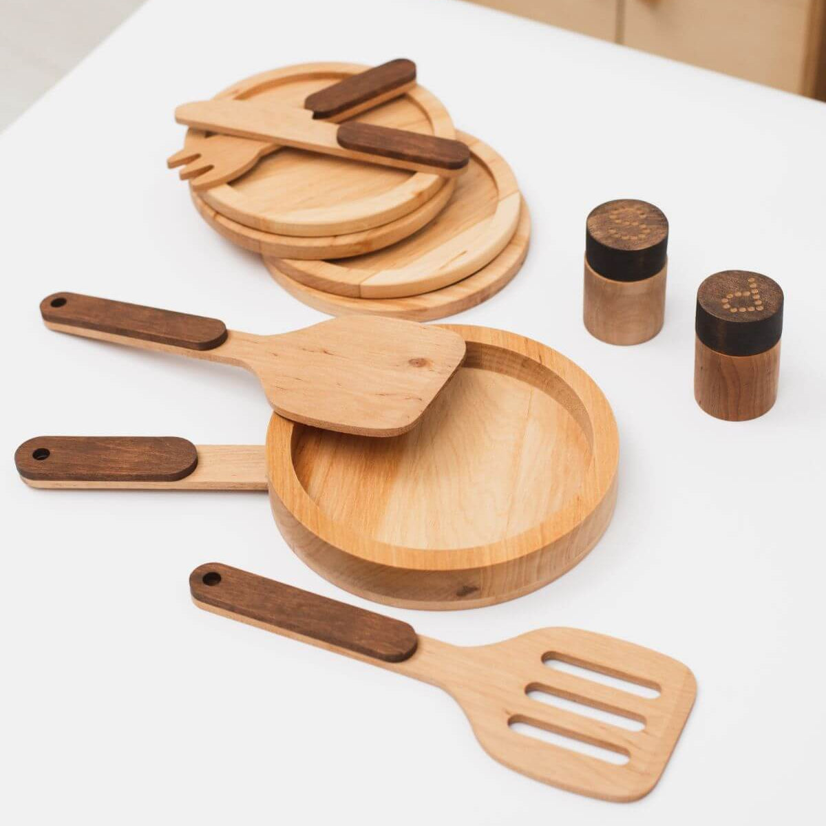 Wooden Play Kitchen Dish Set - Montessori Pretend Play for Kids