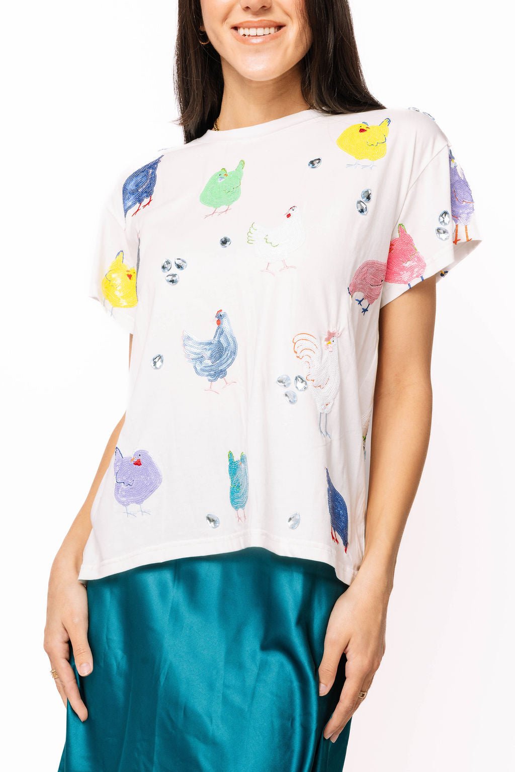 Queen of Sparkles White Multi-Colored Chicken Tee