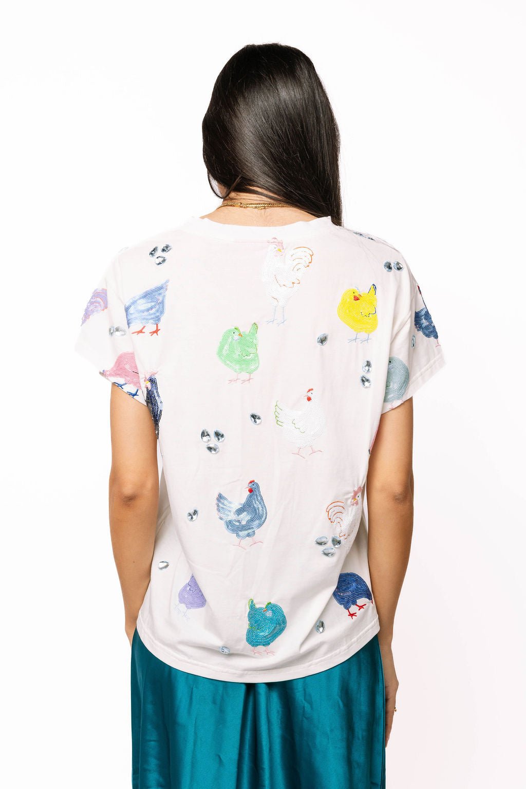Queen of Sparkles White Multi-Colored Chicken Tee
