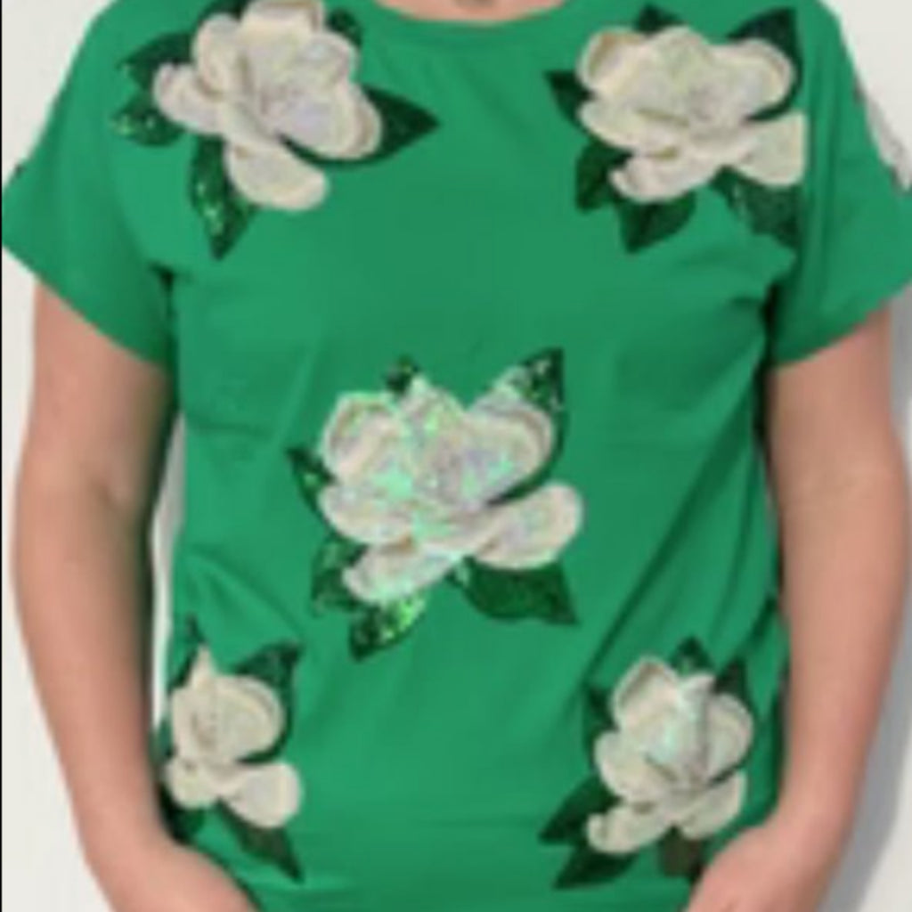 Queen of Sparkles Green Magnolia Tee