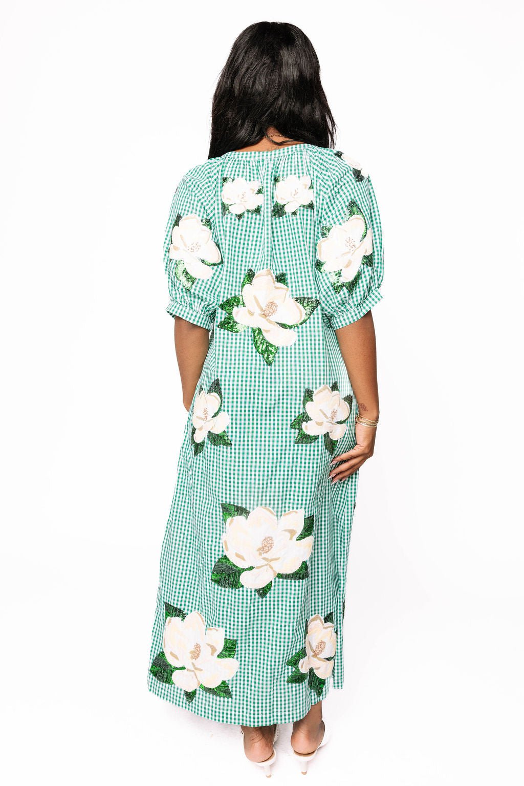 Queen of Sparkles Green Gingham Magnolia Midi Dress