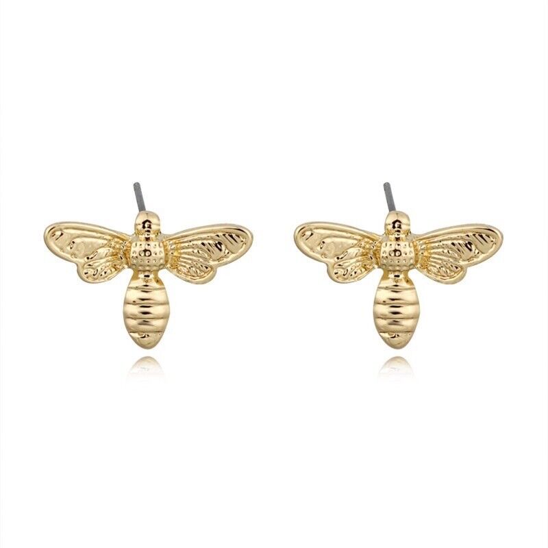 Gold Bee Stud Earrings - Cute Honeybee Post Earrings