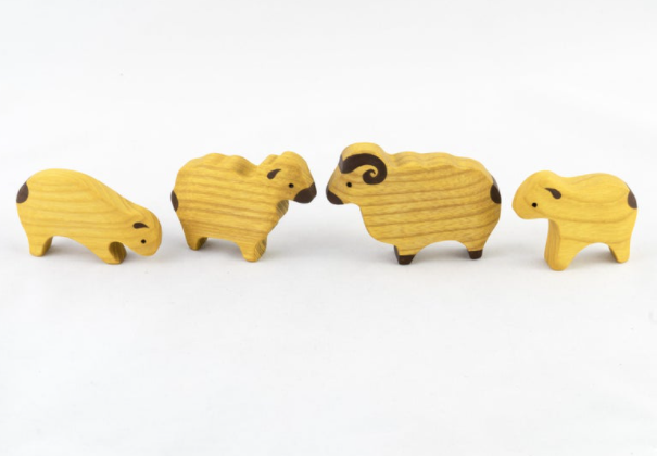 Waldorf Wooden Sheep Set - 4 Piece Farm Animal Toy