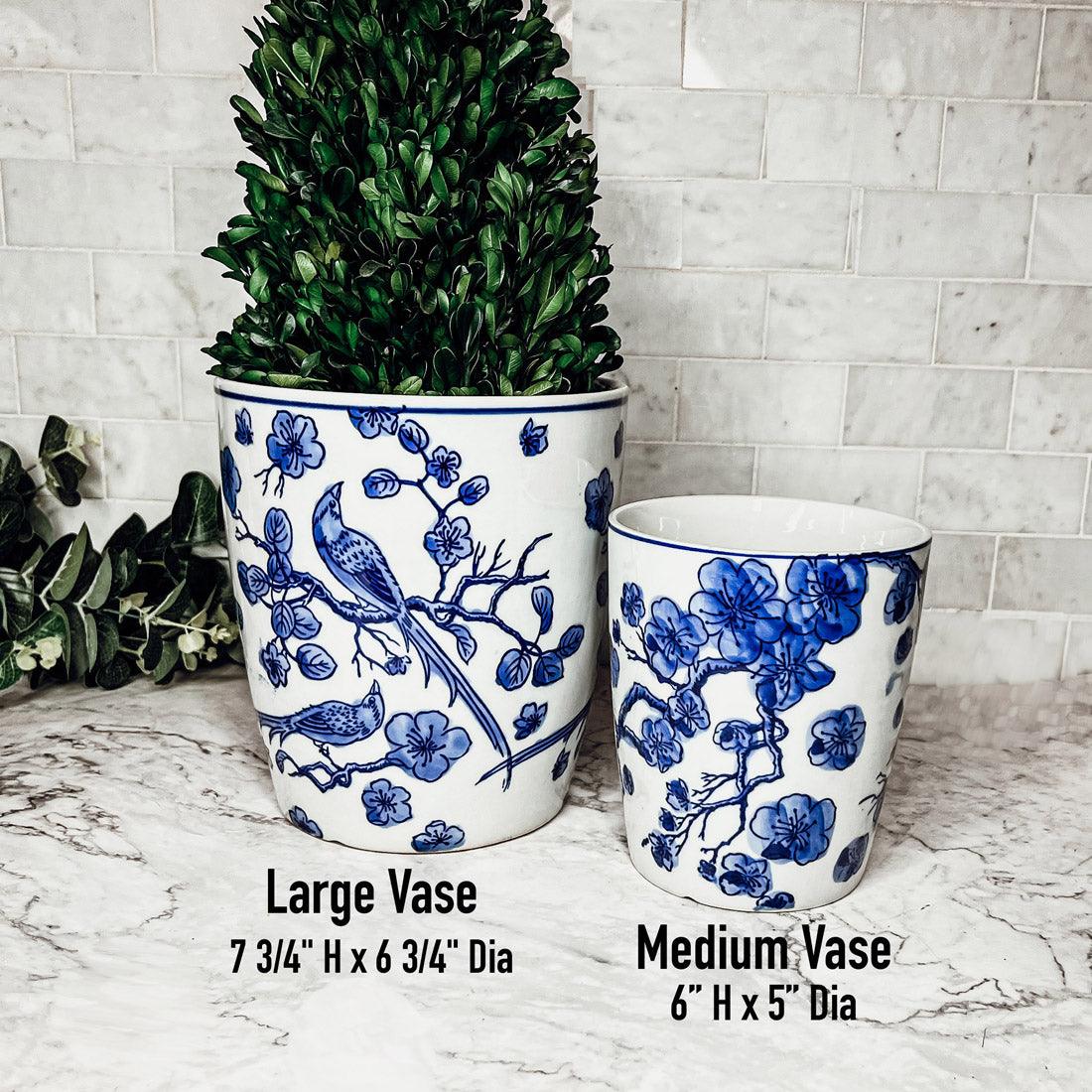 Chinoiserie Blue & White Porcelain Vases - Hand-Painted