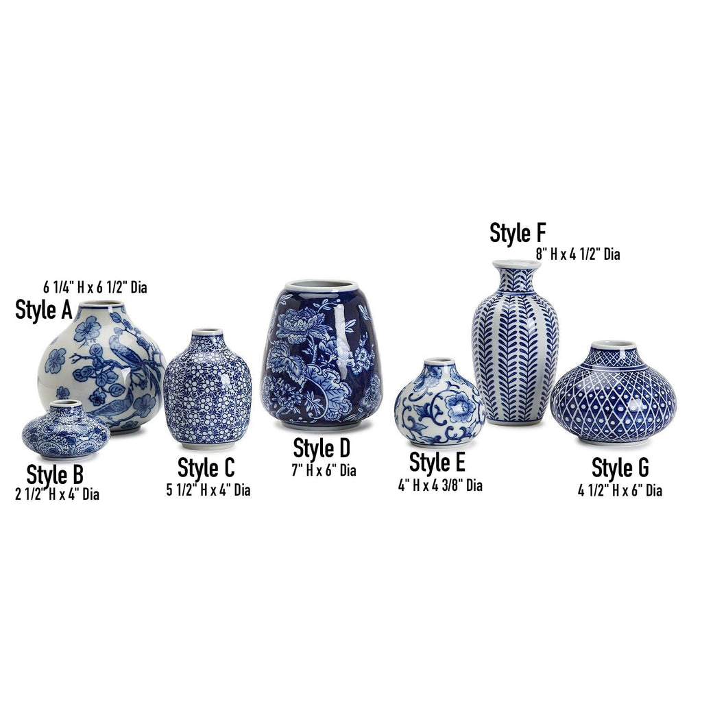 Samira Blue Chinoiserie Porcelain Vases - Hand-Painted