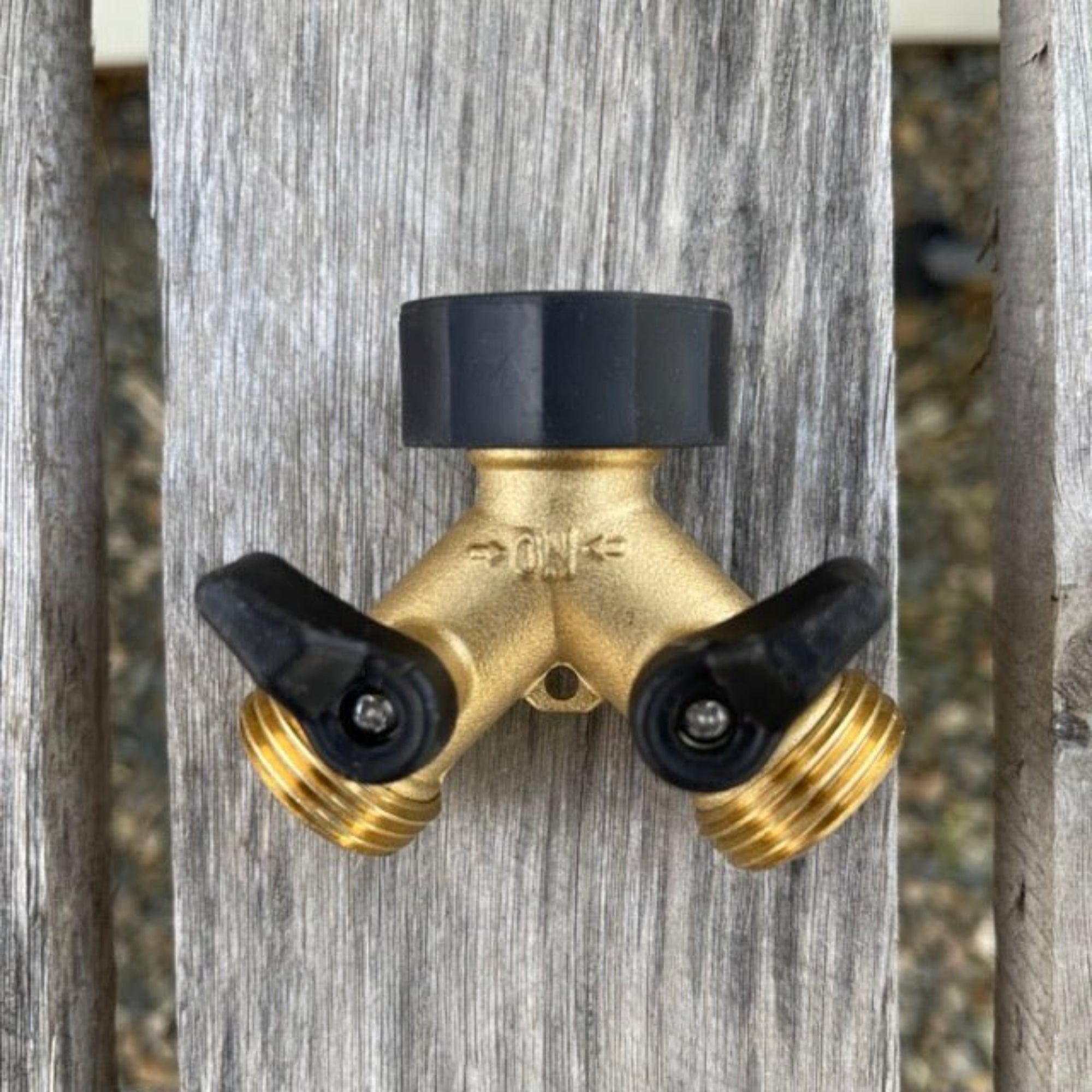 Two-Way Brass Garden Hose Splitter - Heavy-Duty Y-Valve with Shut-Off