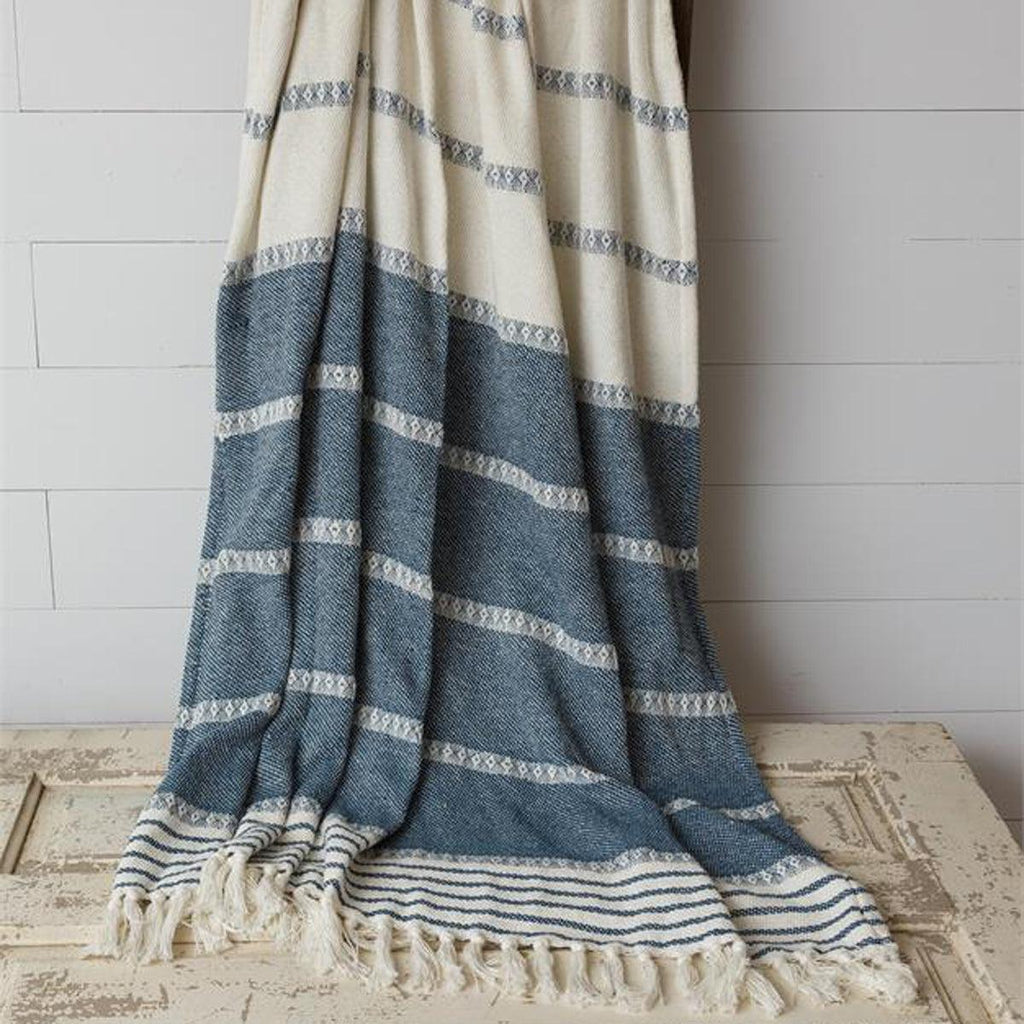 Waverly Woven Cotton Throw Blanket - Blue Cream Stripe