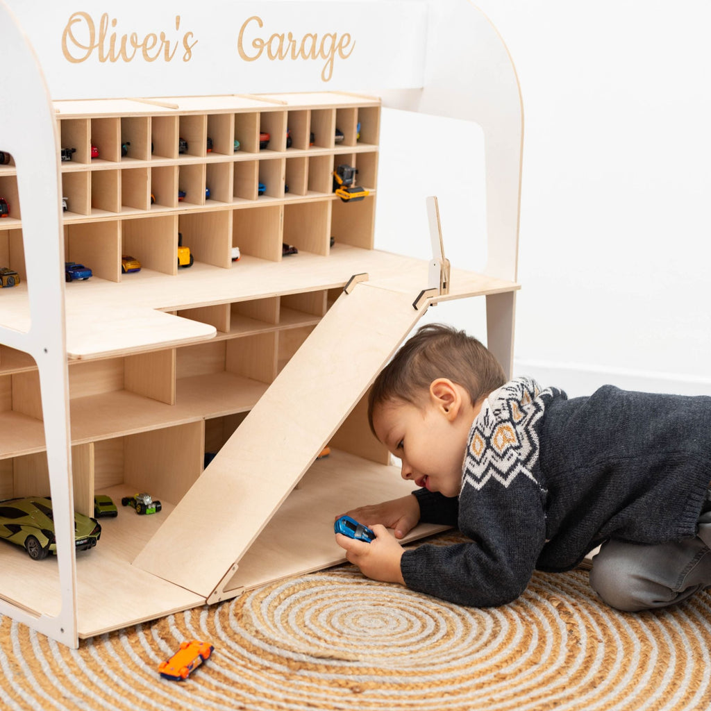 Wooden Toy Car Garage Storage Organizer