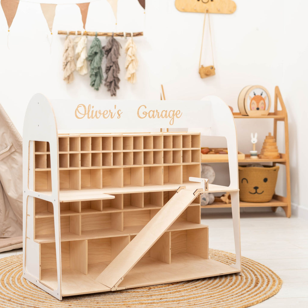 Wooden Toy Car Garage Storage Organizer