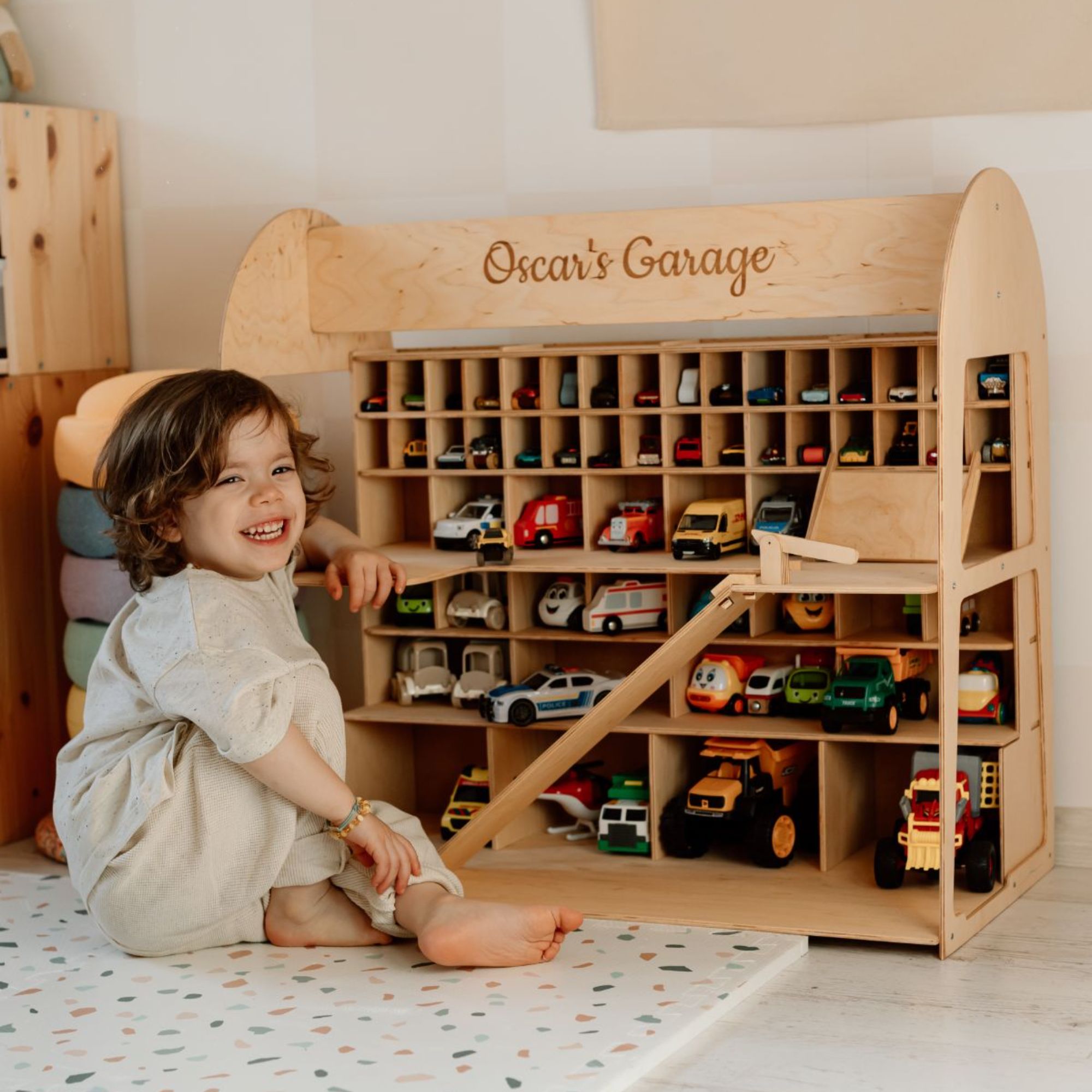 Wooden Toy Car Garage Storage Organizer