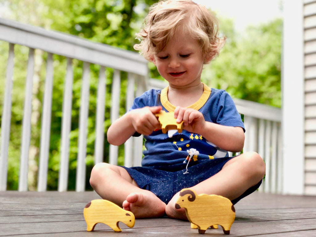 Waldorf Wooden Sheep Set - 4 Piece Farm Animal Toy