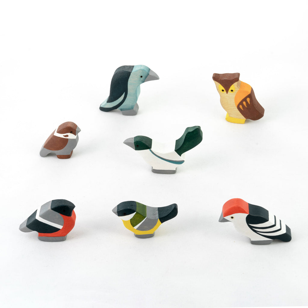 Waldorf Wooden Birds Set - Hand-Painted 7 Pieces