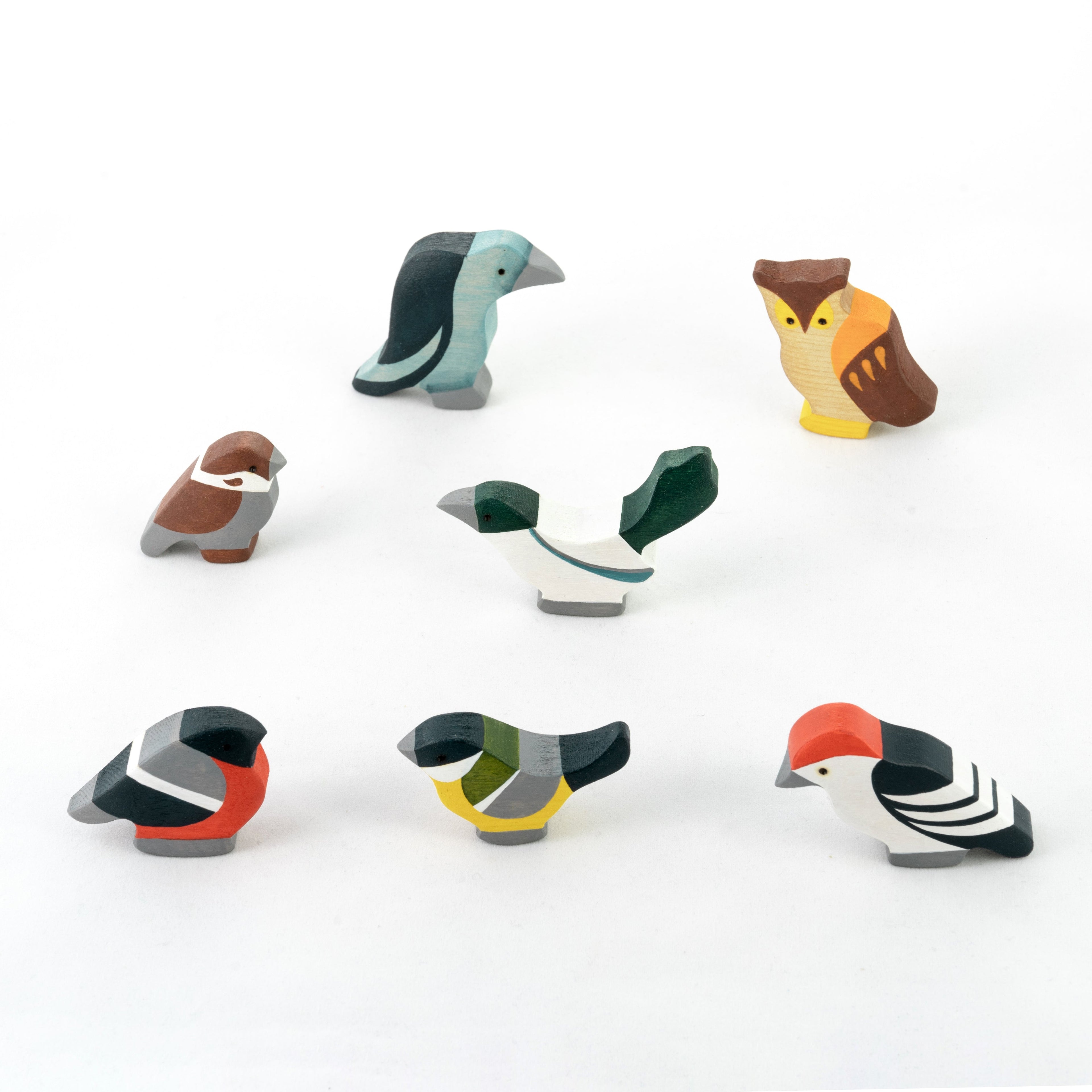 Waldorf Wooden Birds Set - Hand-Painted 7 Pieces