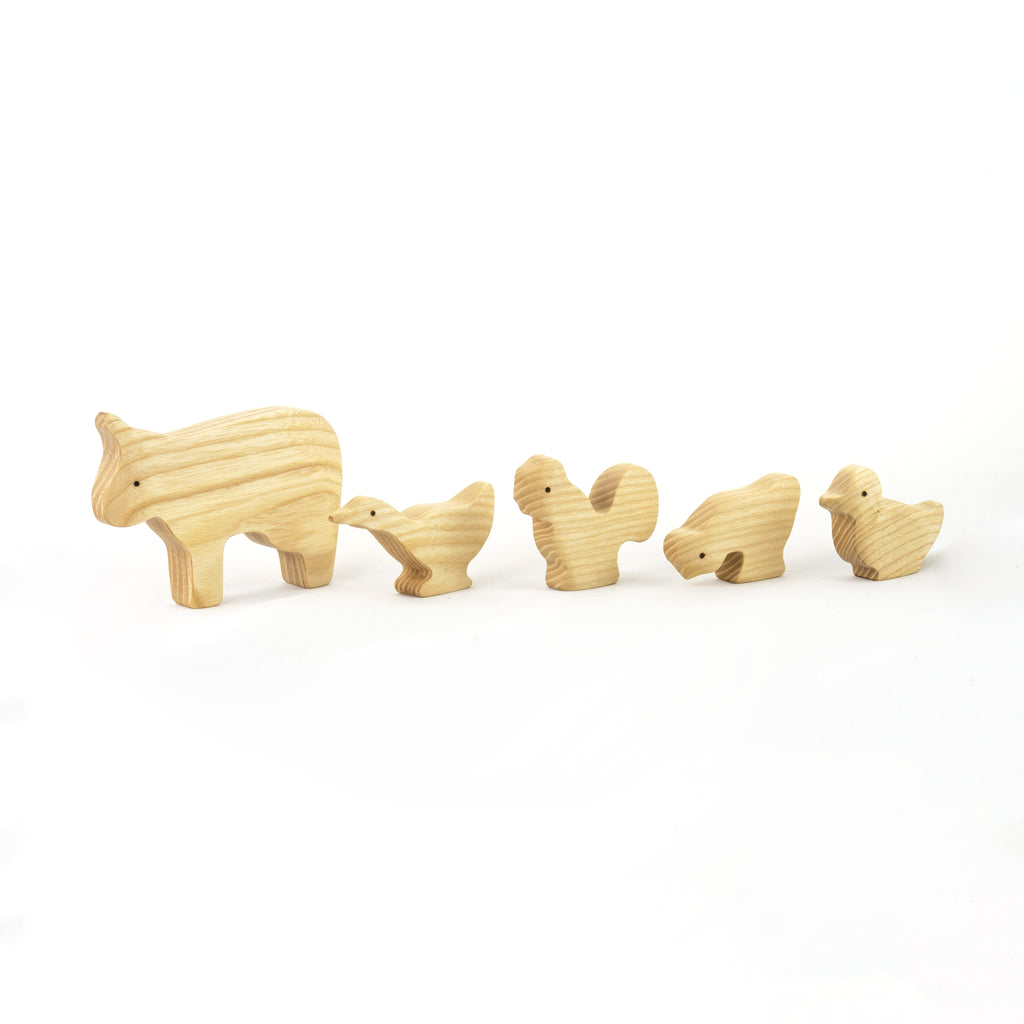 Waldorf Wooden Farm Animals Set - 11 Piece Hand-Carved Collection
