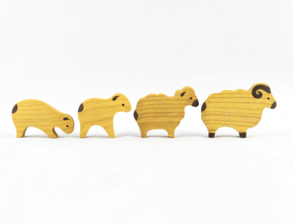 Waldorf Wooden Sheep Set - 4 Piece Farm Animal Toy
